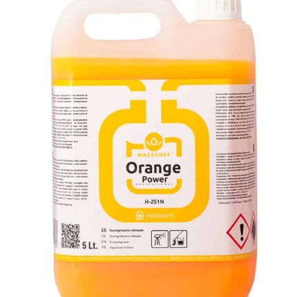Sticlă de Orange Power Degresant Profesional 5L – Soluție concentrată pentru curățare filtre hotă și grăsimi HORECA.