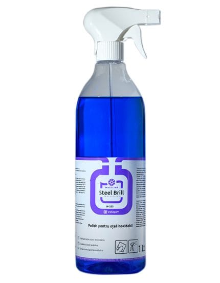 Steel Brill – lustruire și întreținere profesională oțel inoxidabil, spray pentru inox, aluminiu și crom, protecție antistatică, aspect strălucitor
