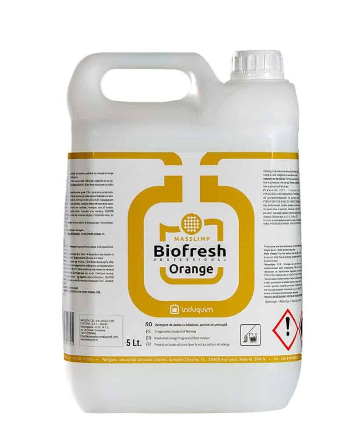 Detergent profesional cu bioalcool Biofresh Orange pentru curățarea pardoselilor din gresie, faianță, parchet, tarchet și linoleum